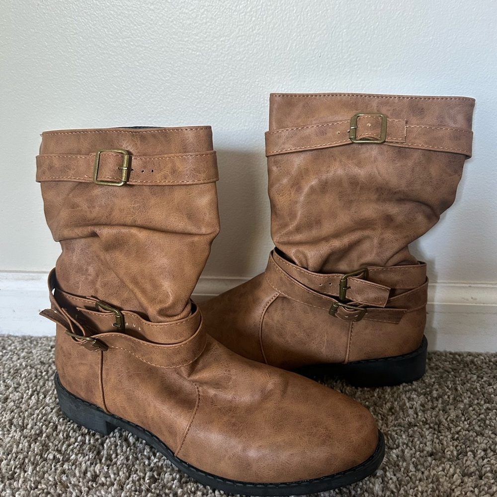 Brown Buckled Ankle Boots